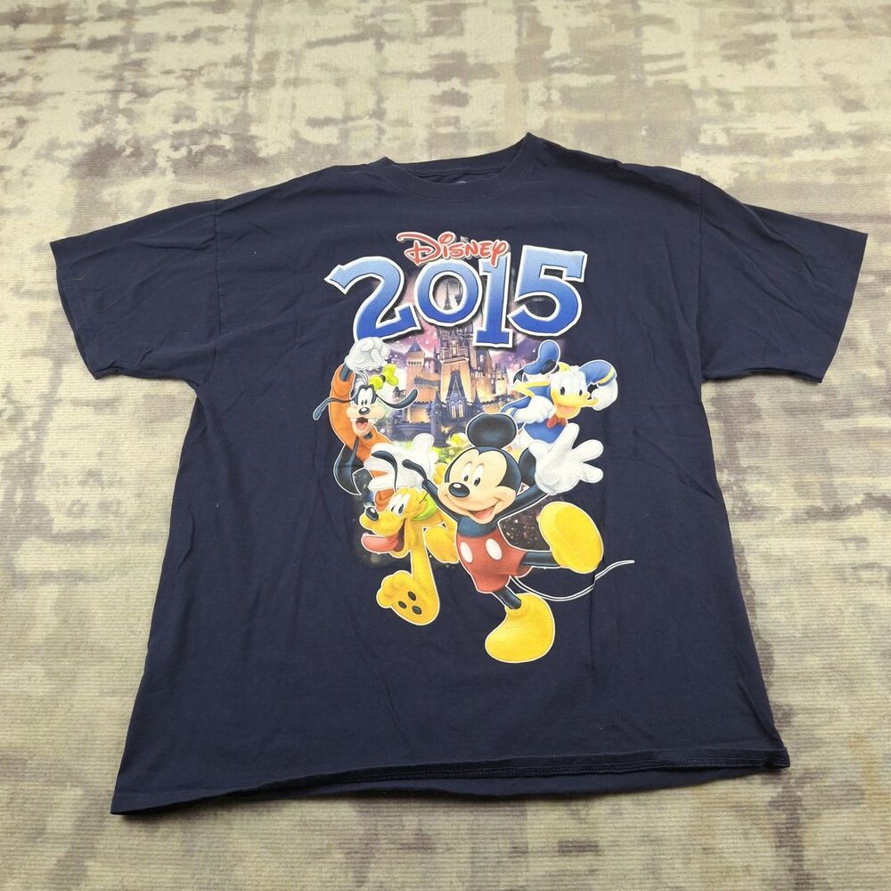 Disney Parks 2015 T Shirt Mens XL World Land Mickey Donald Goofy Castle Navy...